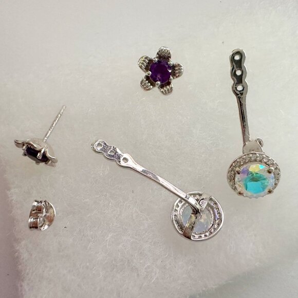 Amethyst Flower Stud Earrings with Beautiul (Removable) Rainbow Topaz Dangles - Picture 10 of 16